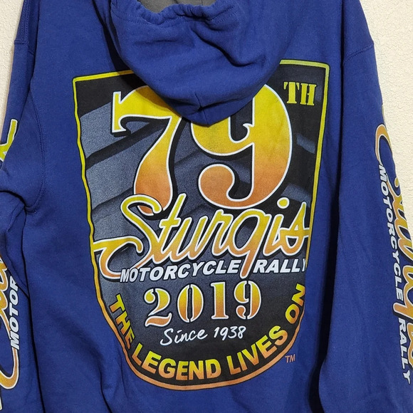 STURGIS MOTORCYCLE RALLY 2019 Blue ZIP UP MEN'S HOODIE 79th Black Hill's LARGE - Picture 16 of 16
